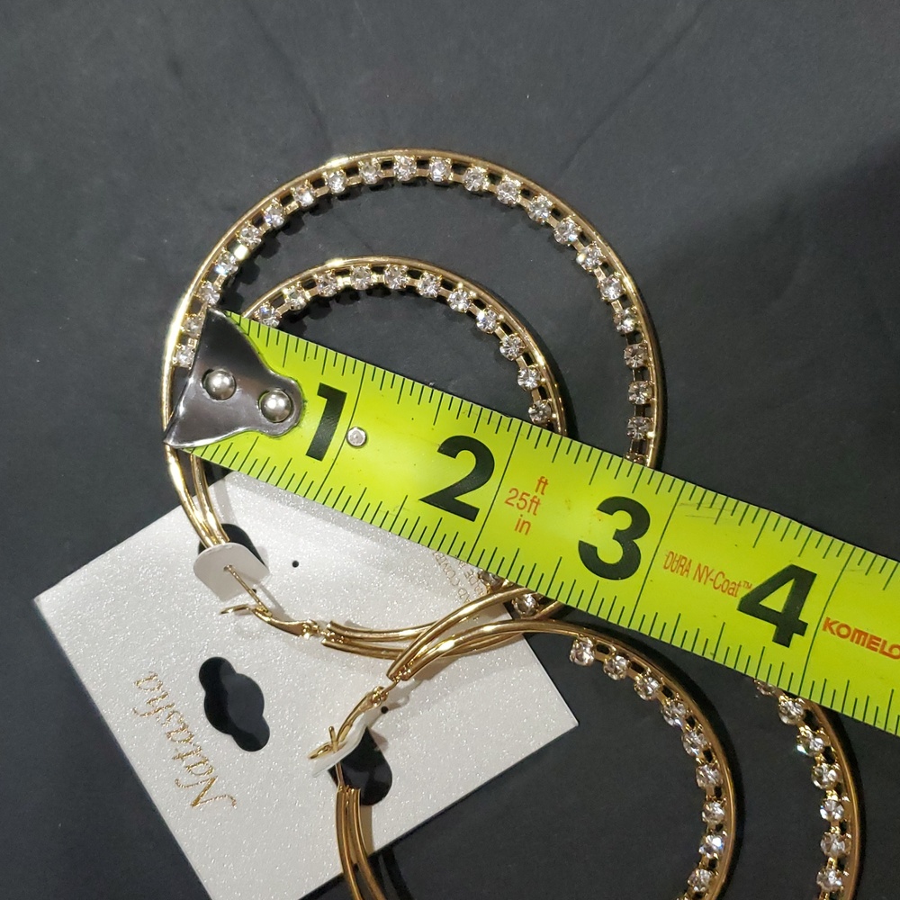 Natasha couture gold tone cz crystal rhinestone studded double hoop earrings new - Picture 9 of 10